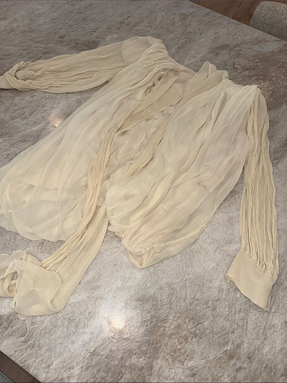 Zara Lightweight Cream Sheer Long-Sleeve Blouse